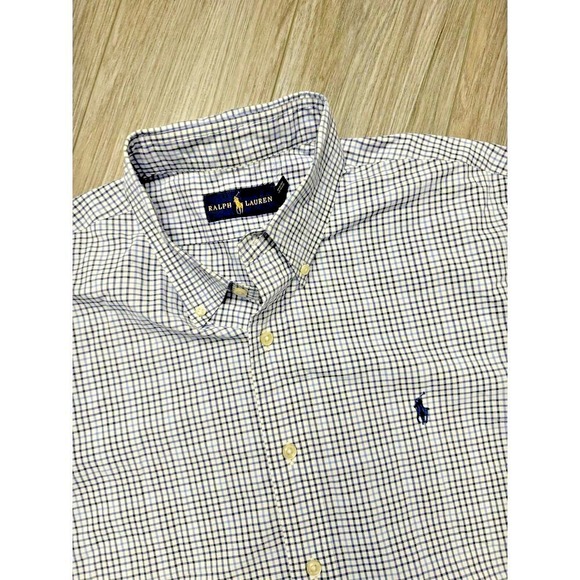 Polo Ralph Lauren Men XL Blue Black Gingham Check Short Sleeve Button Down Shirt - Picture 1 of 5